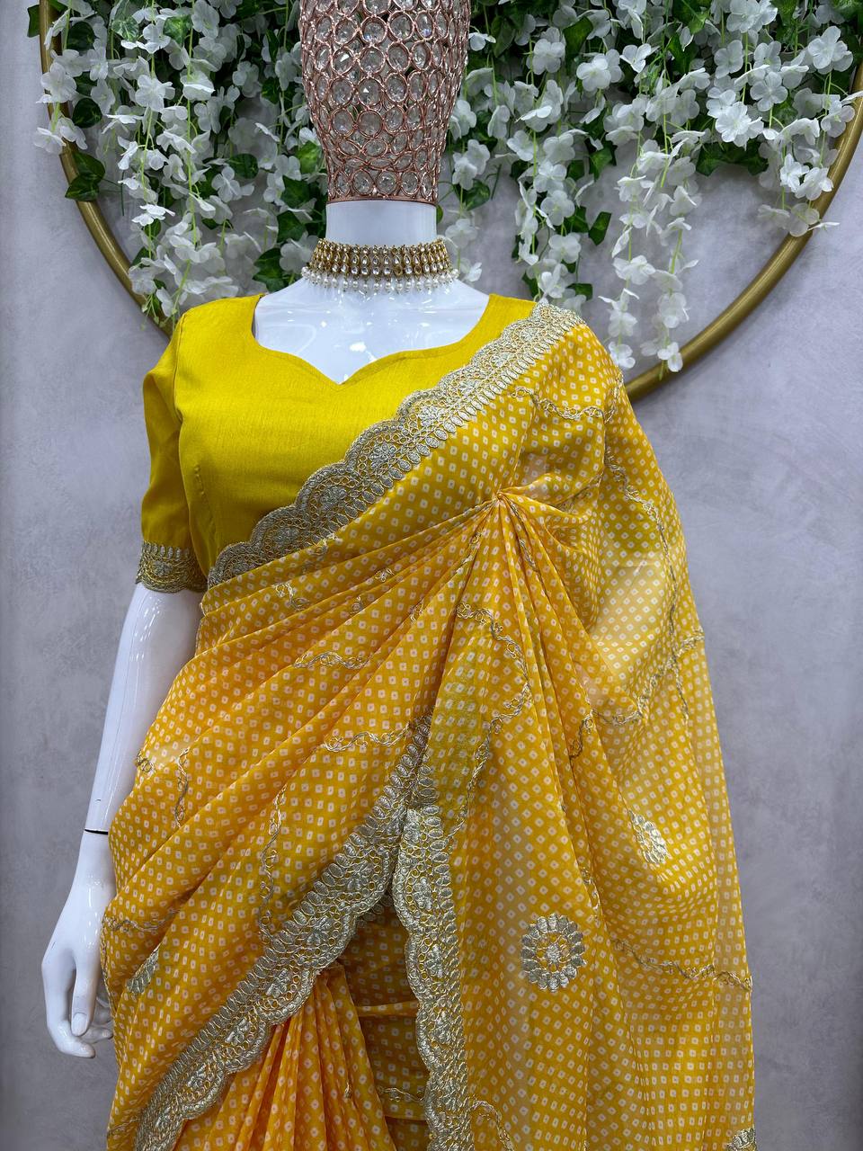 Designer Tibby Silk Digital Printing Thread Lace Work Saree