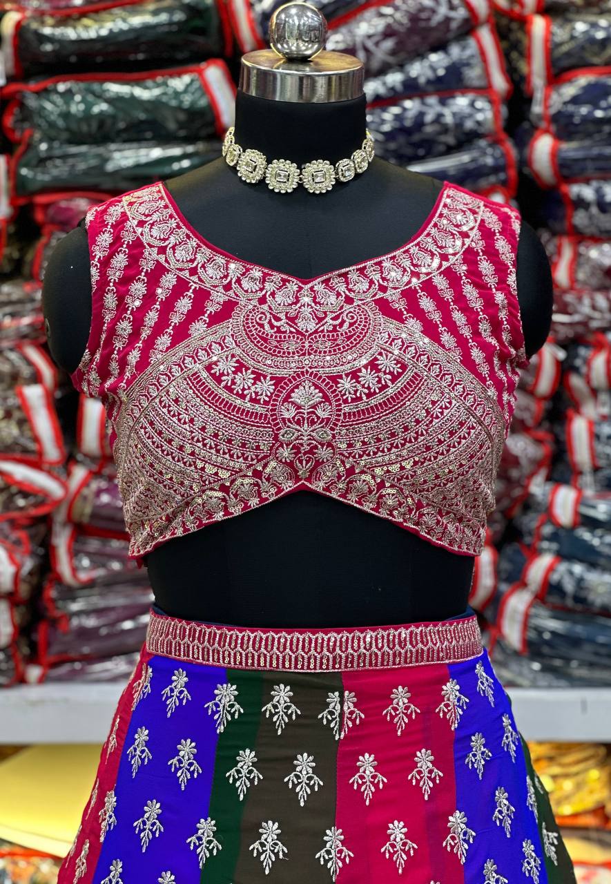 Beautiful Multi Colour Georgette Fabric Embroidery Design Work Legenga Choli