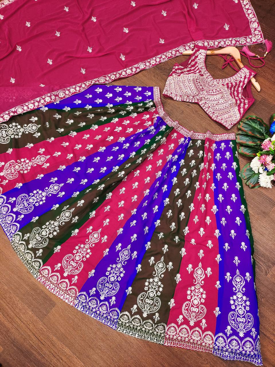 Beautiful Multi Colour Georgette Fabric Embroidery Design Work Legenga Choli