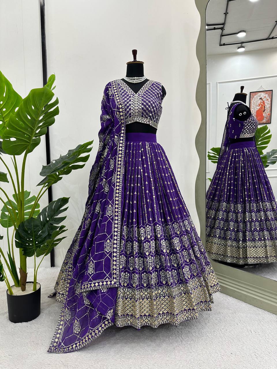 Demanding Purple Colour Georgette Fabric Thread And Sequences Work Lehenga Choli