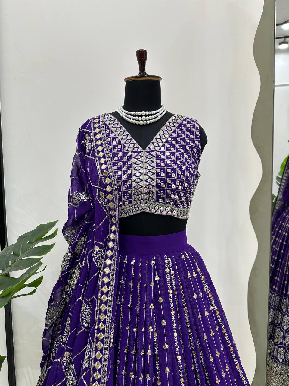 Demanding Purple Colour Georgette Fabric Thread And Sequences Work Lehenga Choli