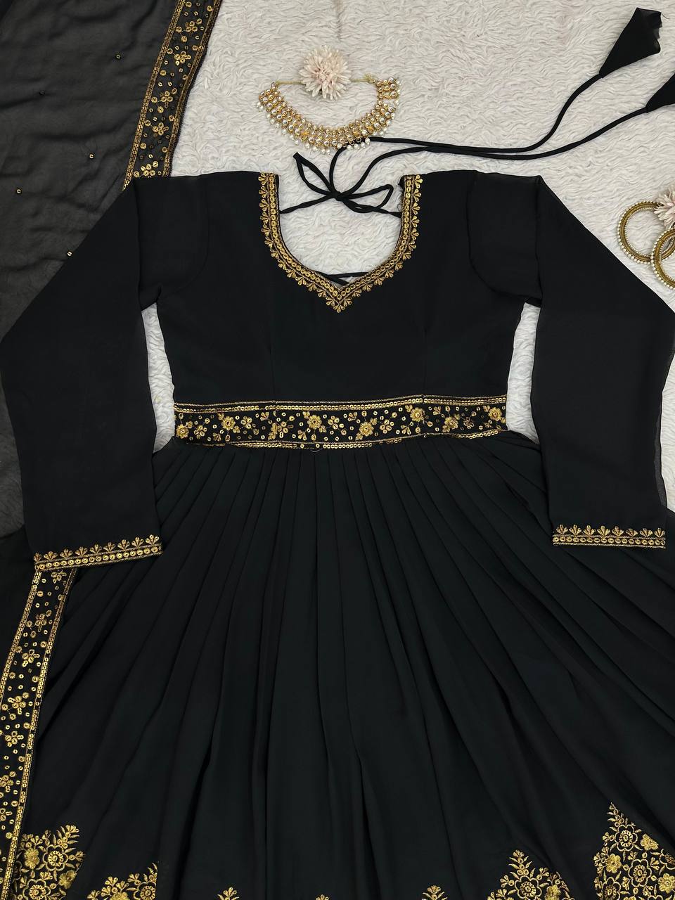 Demanding Black Colour Georgette Fabric Thread And Sequences Work Anarkali Suit