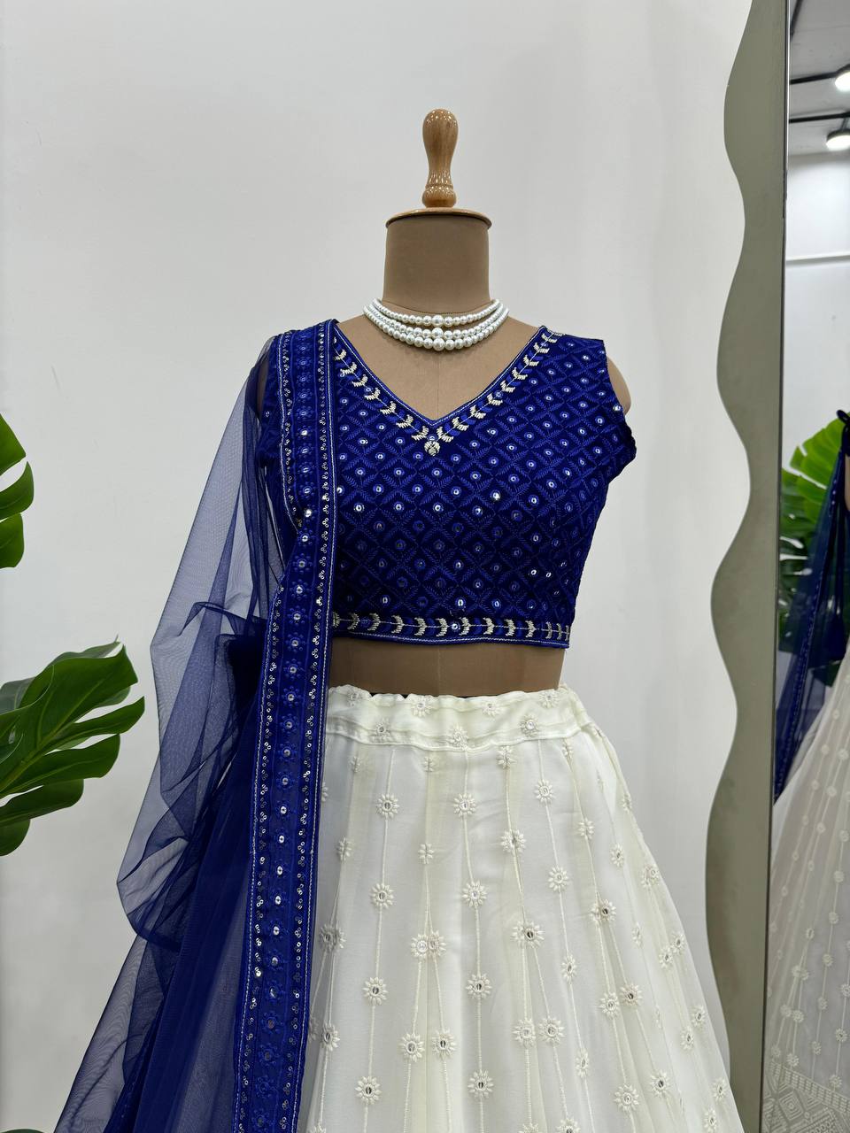 Attractive Georgette Fabric Thread Work Lehenga Choli With Butterfly Net Dupatta