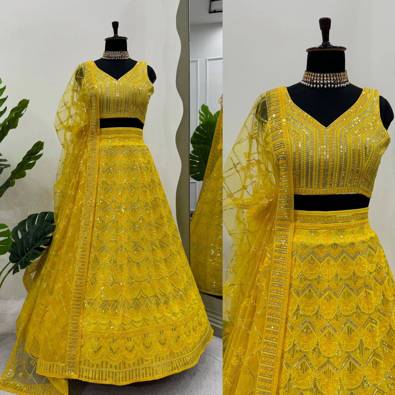 Wear Haldi Function Designer Georgette Fabric Thread Work Lehenga Choli