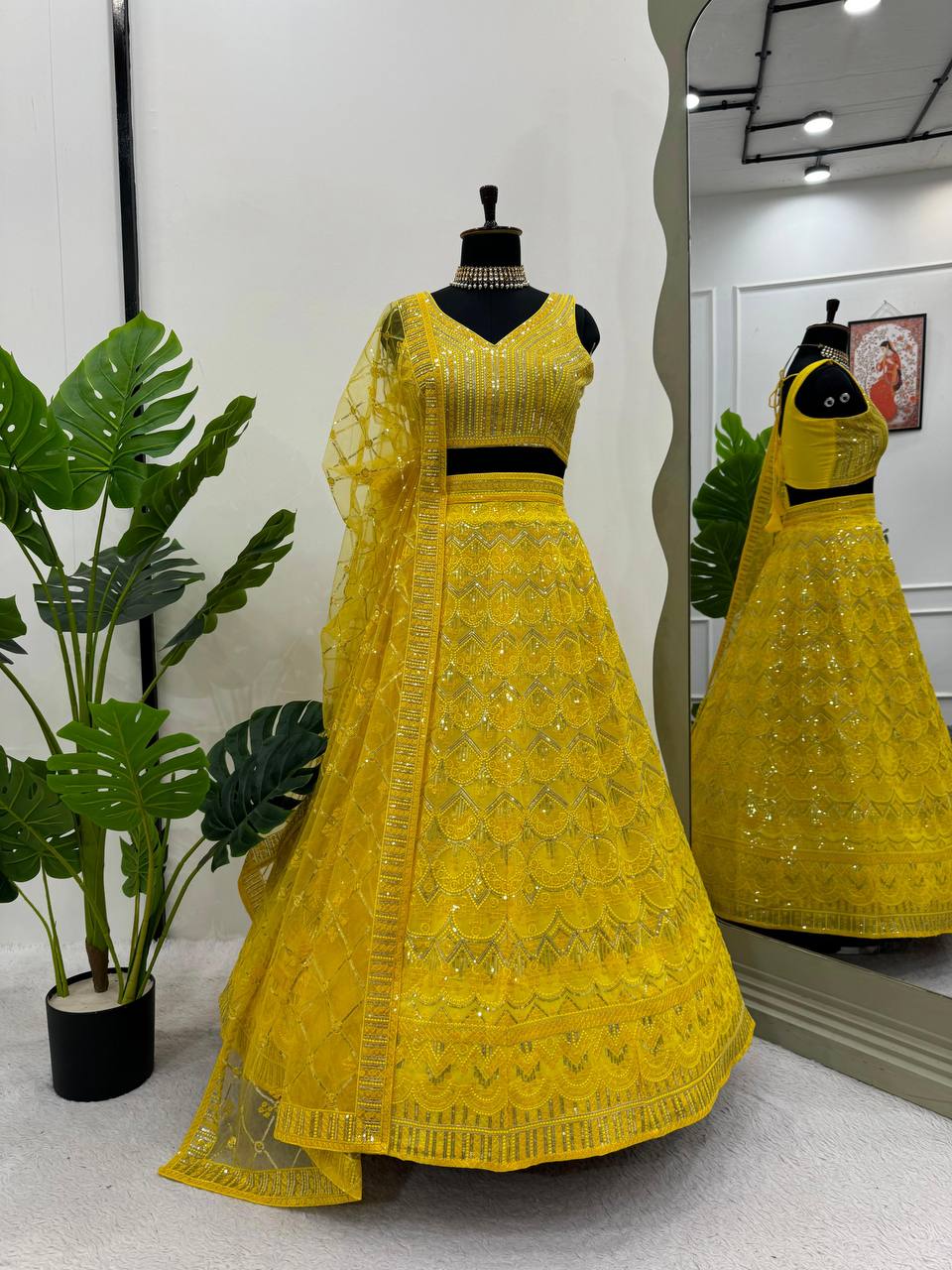 Wear Haldi Function Designer Georgette Fabric Thread Work Lehenga Choli