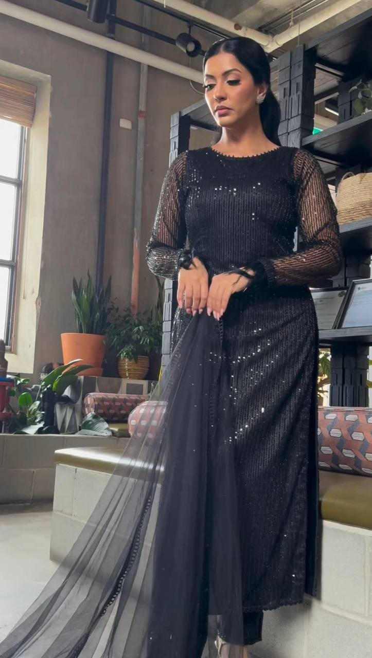 Attractive Black Colour Georgette Fabric Fully Stitched Suit