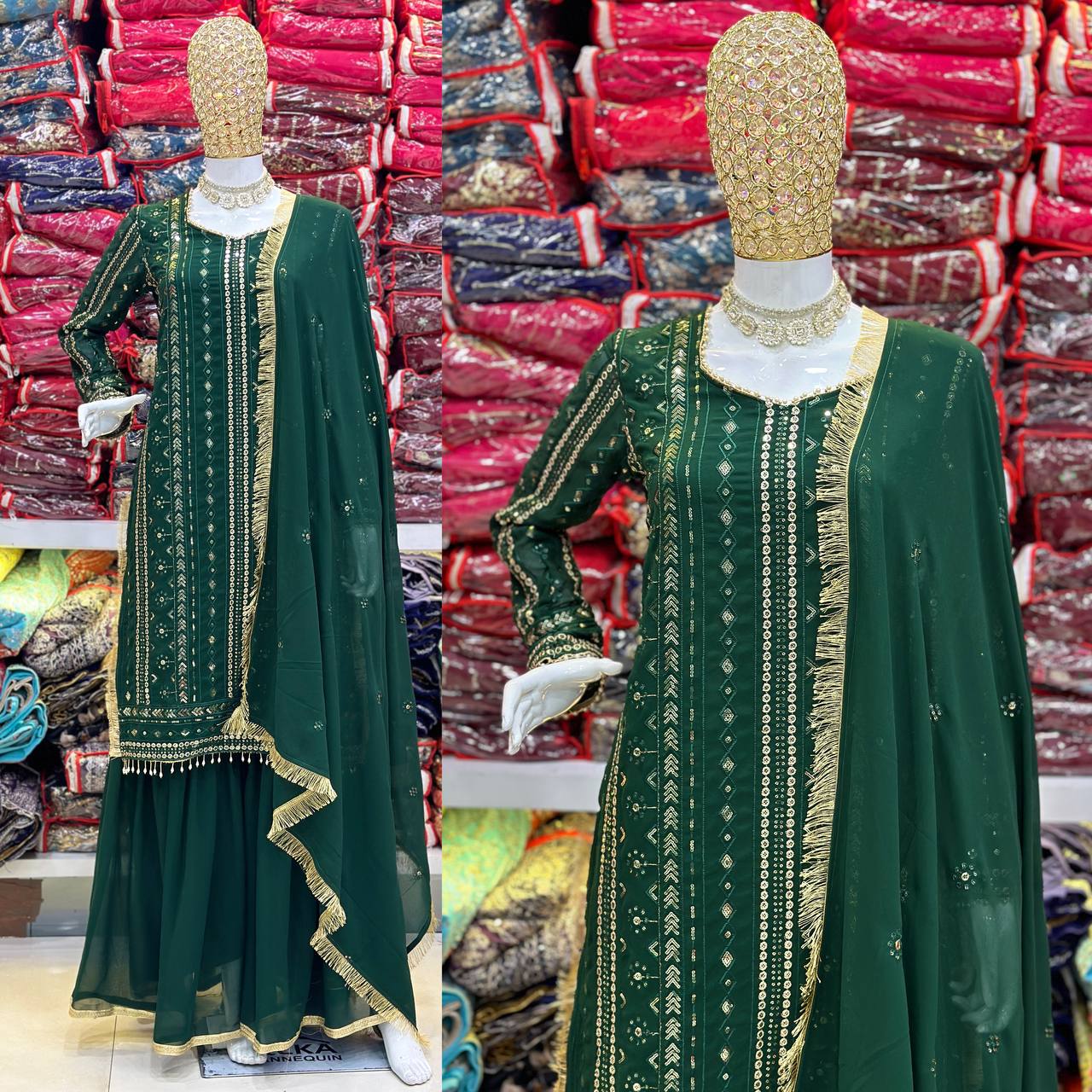 Attractive Mehandi Function Wear Georgette Fabric Fully Stitched Sharara Suit