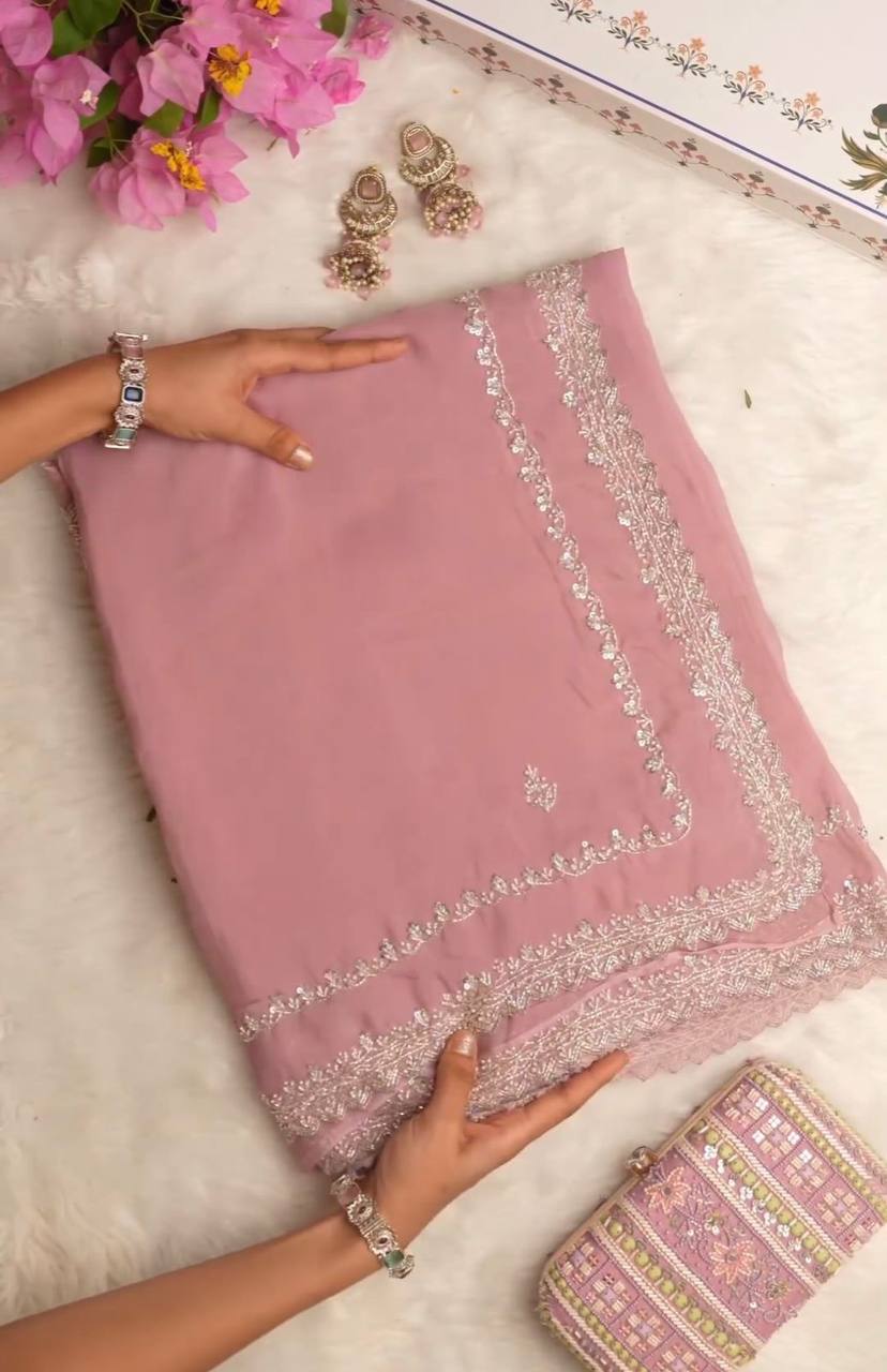 Attractive Tubby Silk Fabric Thread And Sequence With Fancy Lace Work Saree