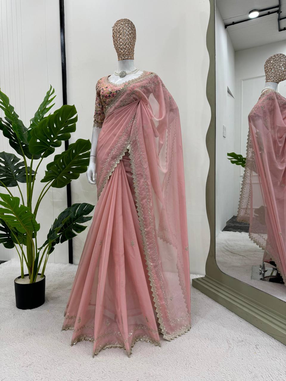 Attractive Tubby Silk Fabric Thread And Sequence With Fancy Lace Work Saree