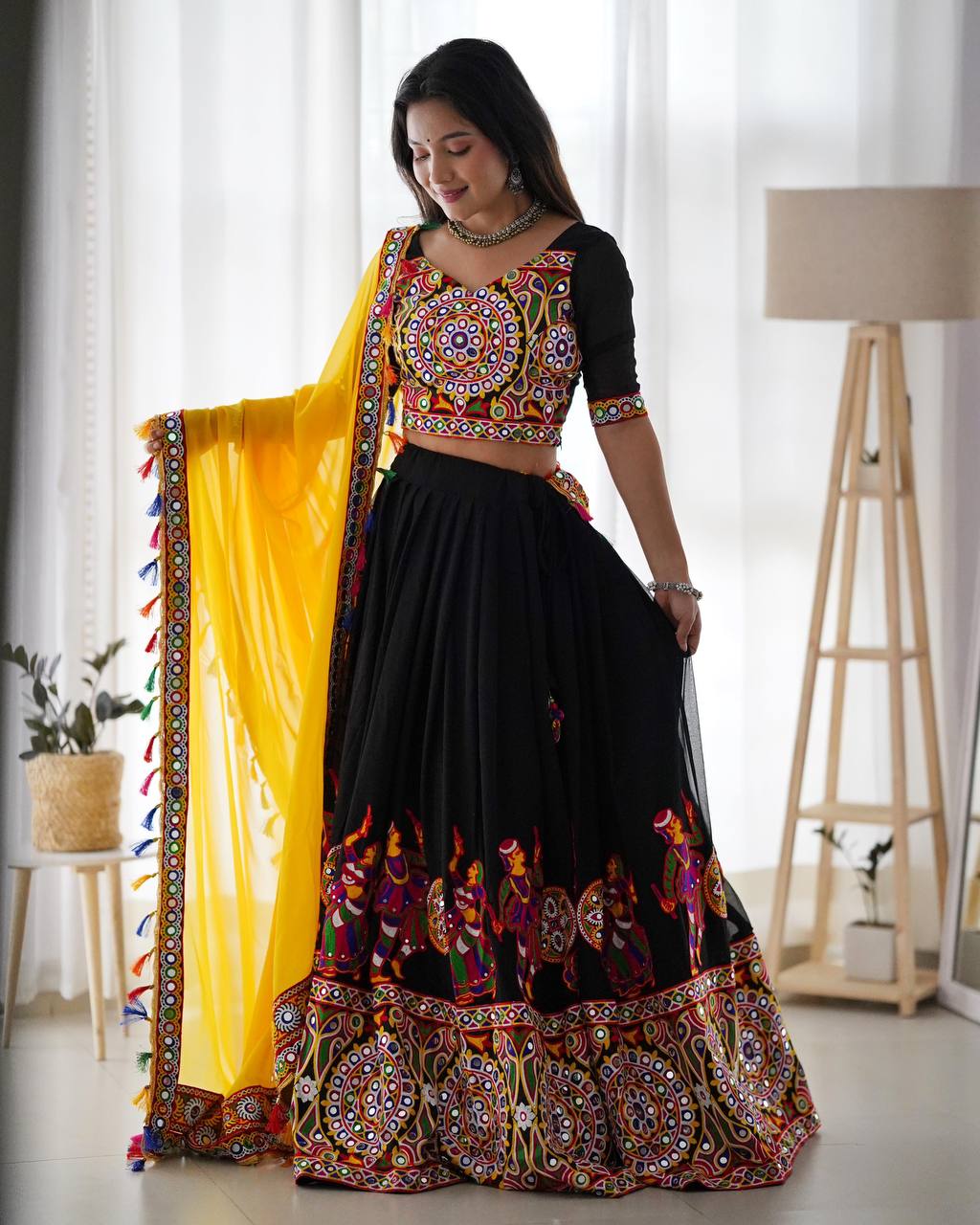 Navratri Special Black Colour Georgette Fabric Embroidery Work Lehenga Choli