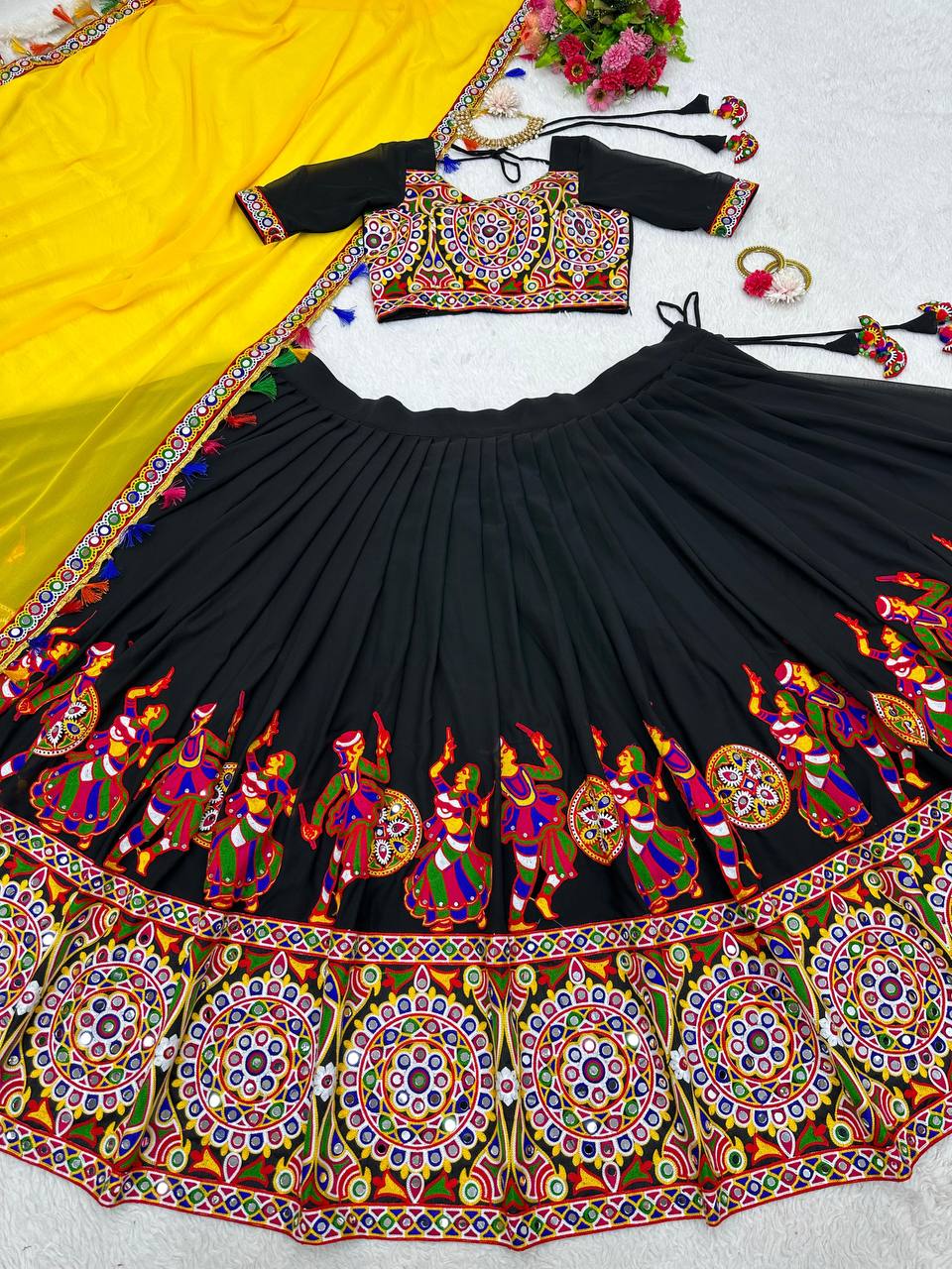 Navratri Special Black Colour Georgette Fabric Embroidery Work Lehenga Choli