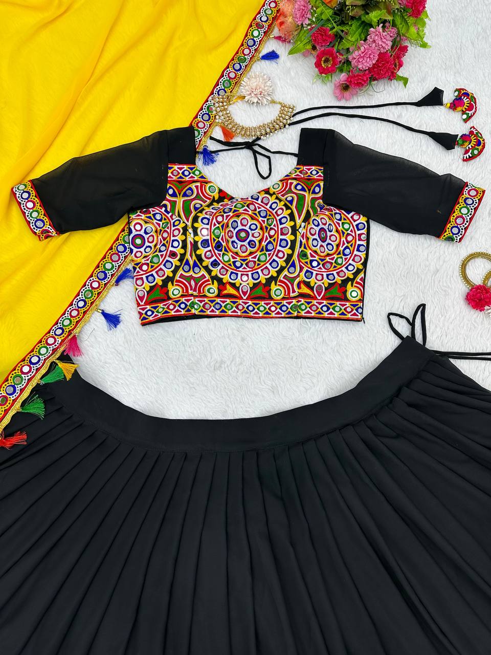 Navratri Special Black Colour Georgette Fabric Embroidery Work Lehenga Choli