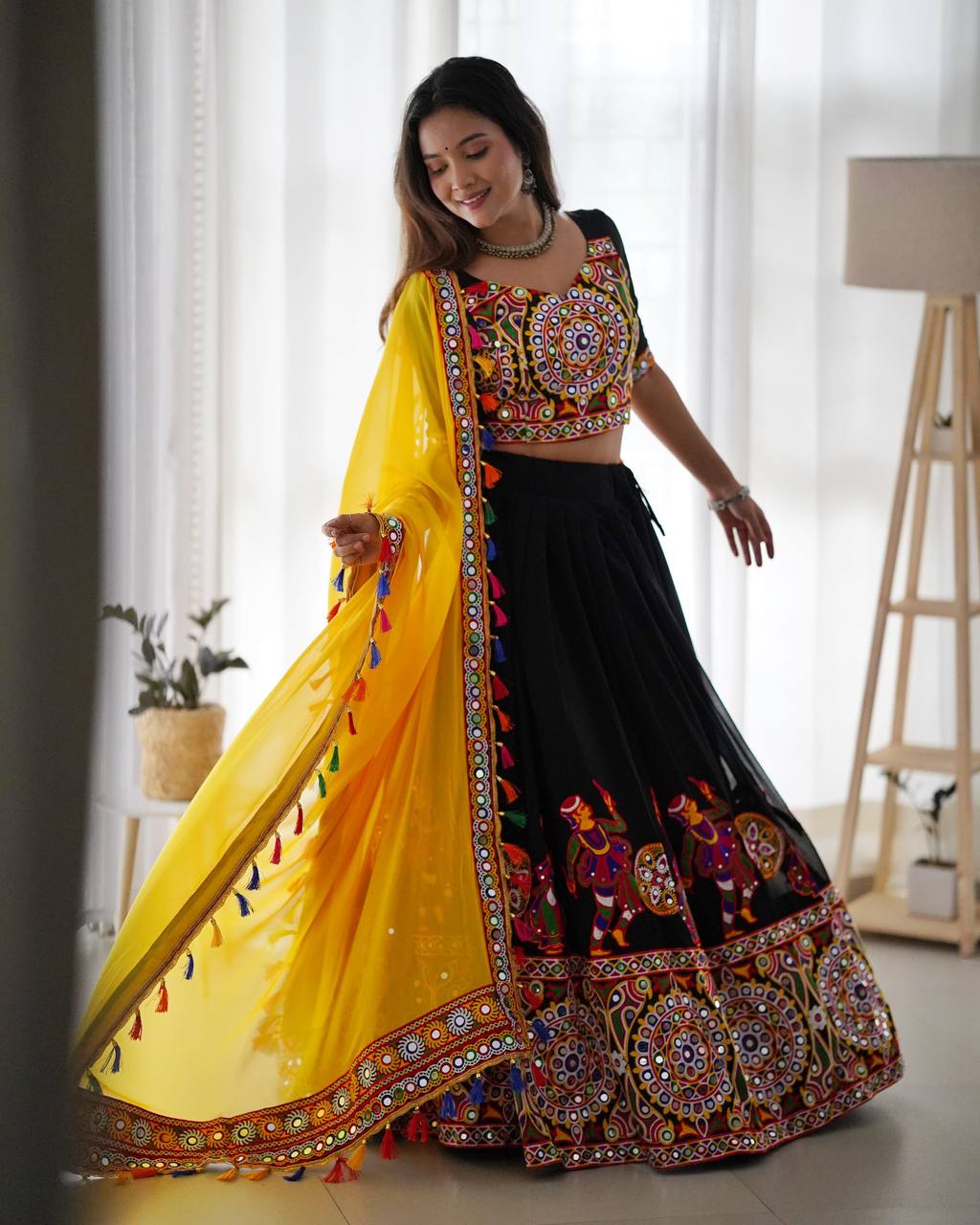 Navratri Special Black Colour Georgette Fabric Embroidery Work Lehenga Choli