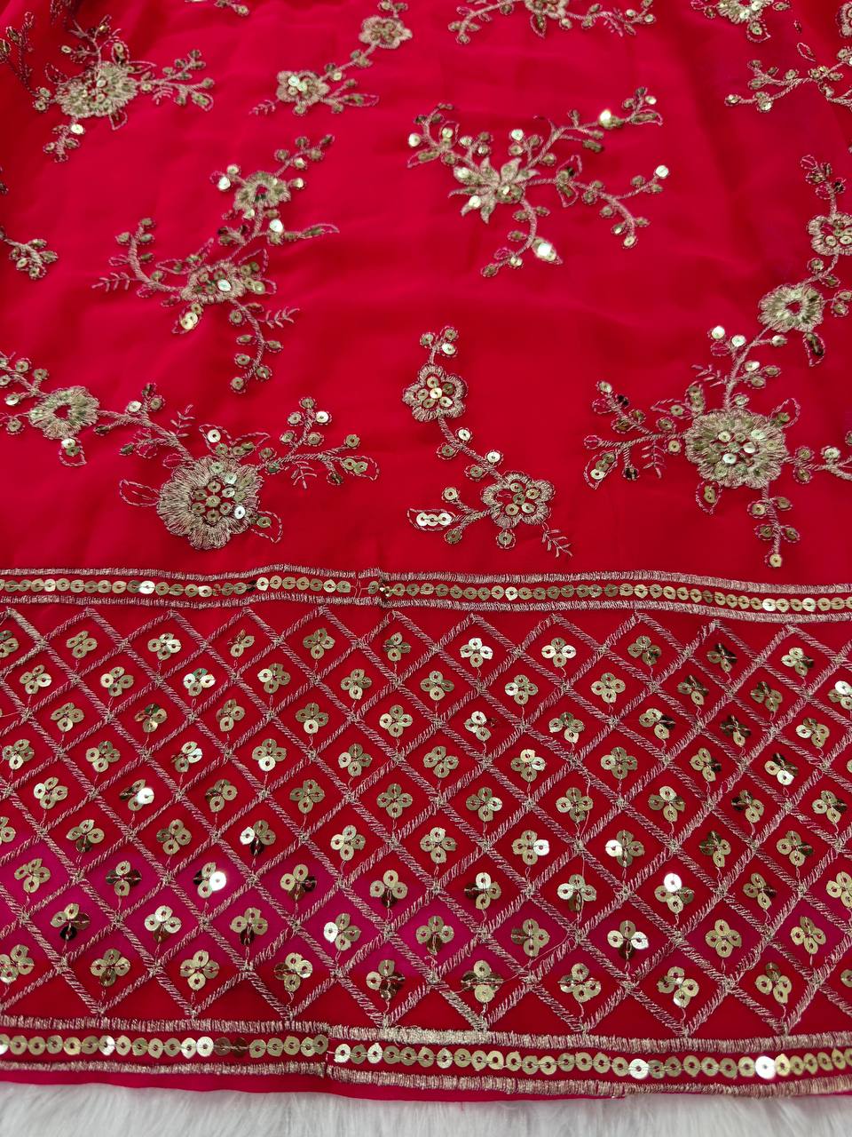 Beautiful Pink Colour Georgette Fabric Thread With Sequnce Work Lehenga Choli