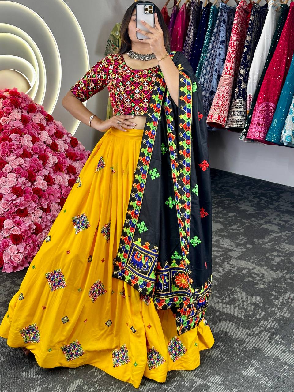 Attractive Yellow Colour Chain Stitch Real Mirror Work Lehenga Choli With Dupatta