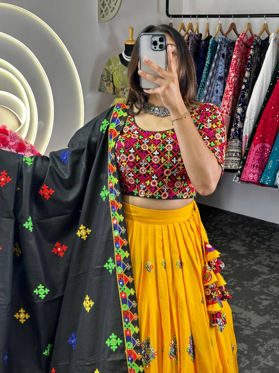 Attractive Yellow Colour Chain Stitch Real Mirror Work Lehenga Choli With Dupatta