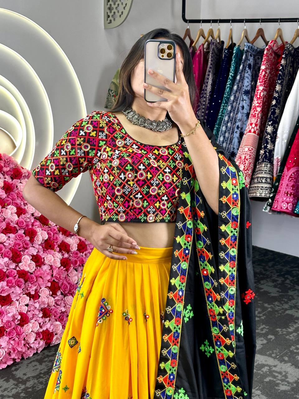 Attractive Yellow Colour Chain Stitch Real Mirror Work Lehenga Choli With Dupatta