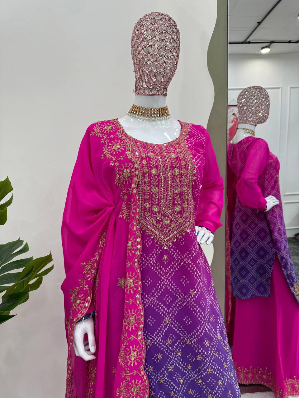 Fabulous Purplr Pink Combination Georgette Fabric Sequence Work Sharara Suit