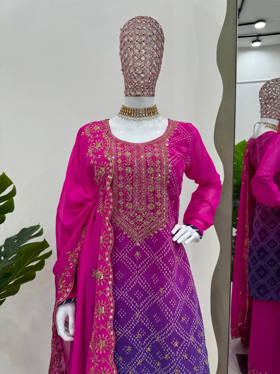 Fabulous Purplr Pink Combination Georgette Fabric Sequence Work Sharara Suit