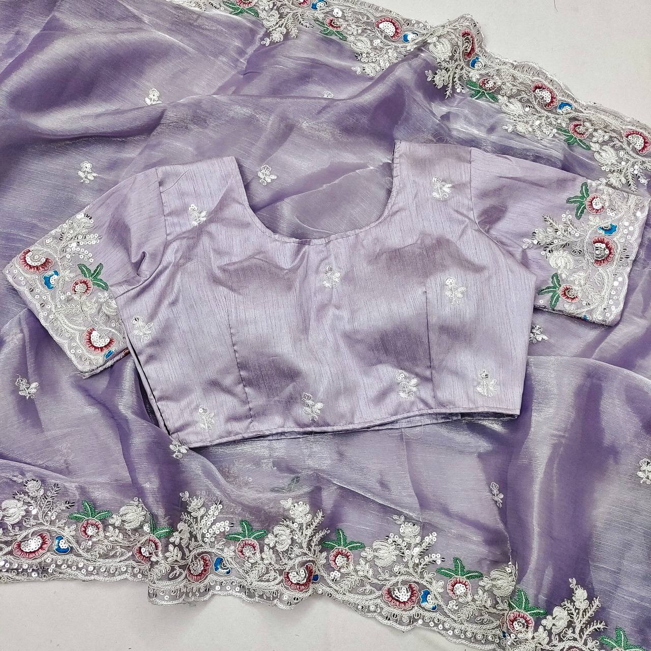 Purple Soft Berberry jummy Chhu Fabric Fancy Cut Work Border Saree