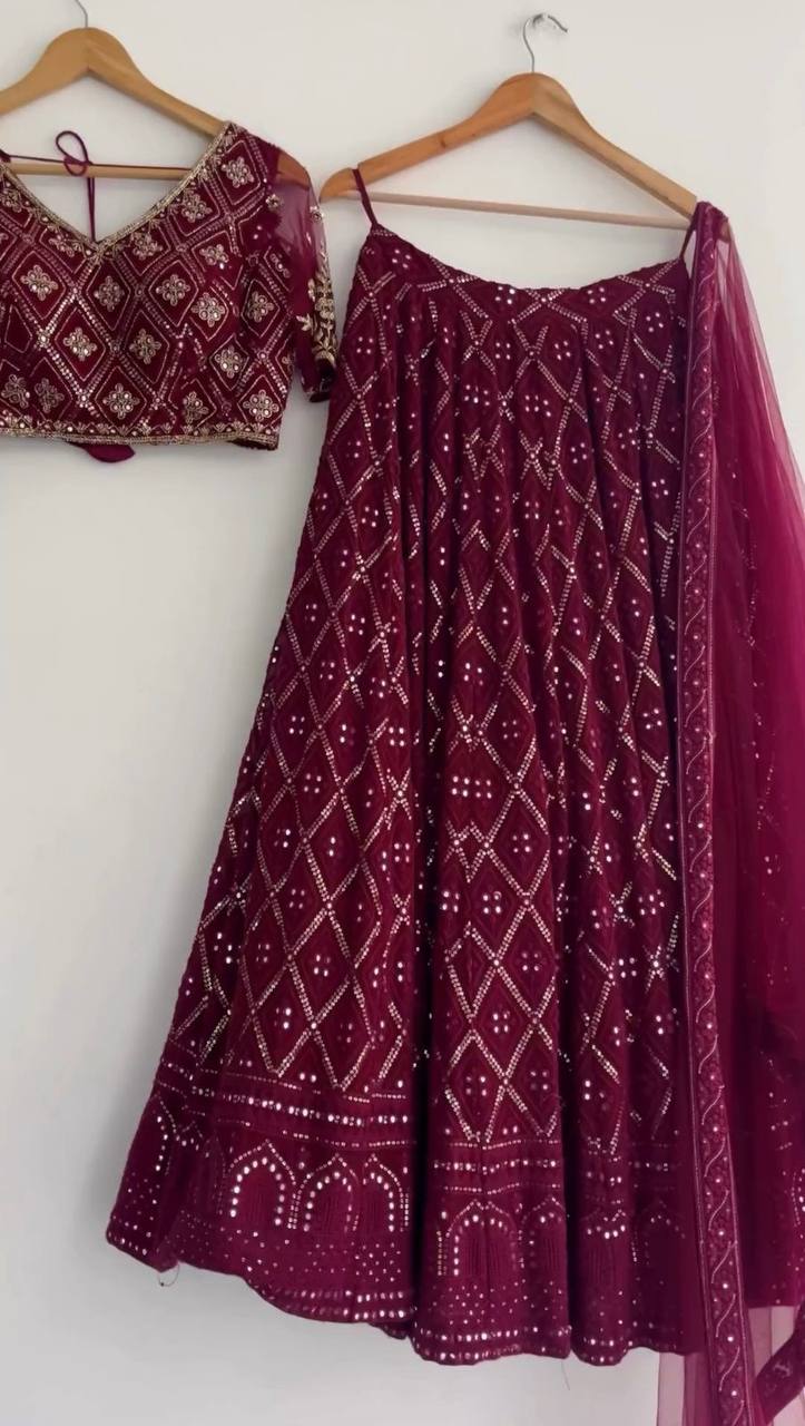 Wedding Wear Georgette Fabric Thread Work Lehenga Choli With Dupatta