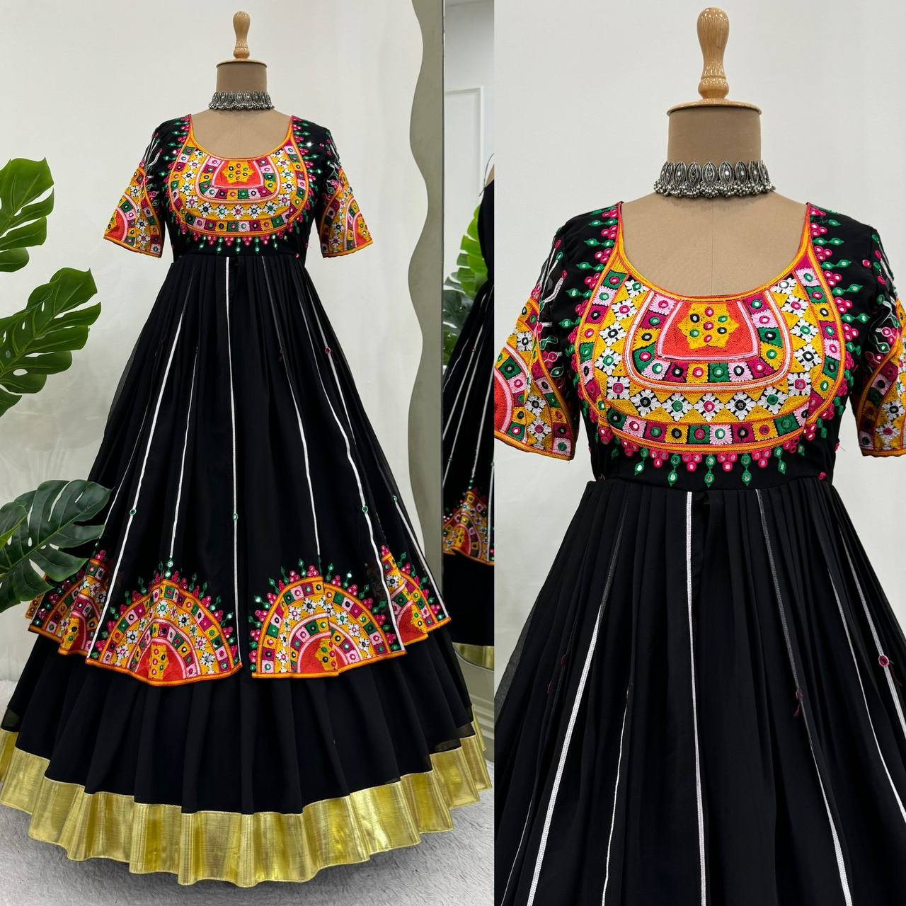 Demanding Black Colour Georgette Fabric Chain Stitched Work Lehenga