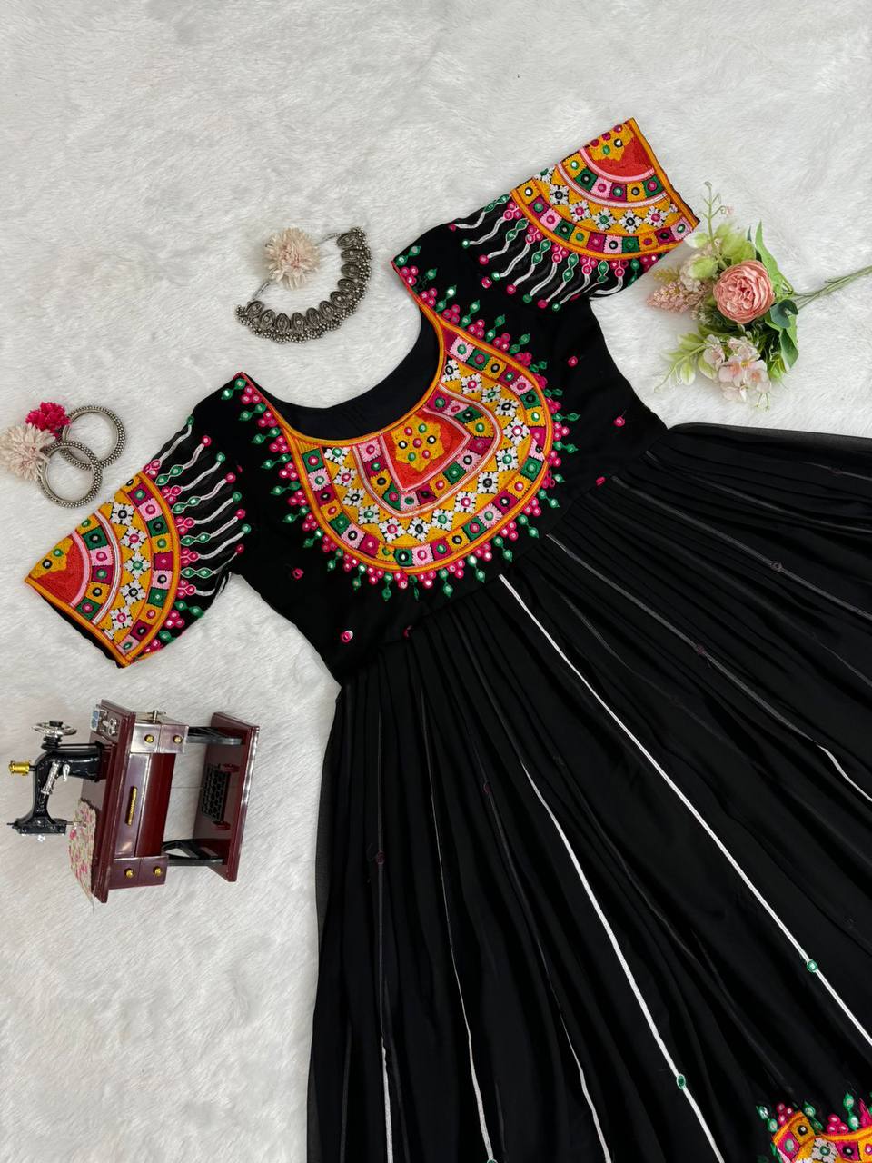 Demanding Black Colour Georgette Fabric Chain Stitched Work Lehenga