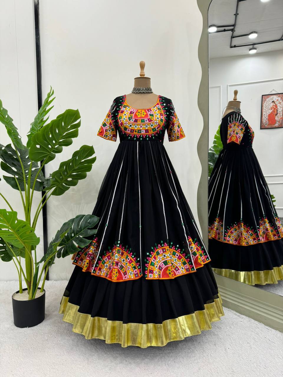 Demanding Black Colour Georgette Fabric Chain Stitched Work Lehenga