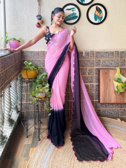 Baby Pink eorgette Dual Shaded Saree with Work Blouse