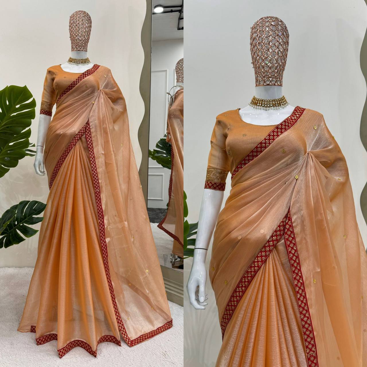 Beautiful Burberry Silk Fabric Thread & Sequence With Ston Work Saree