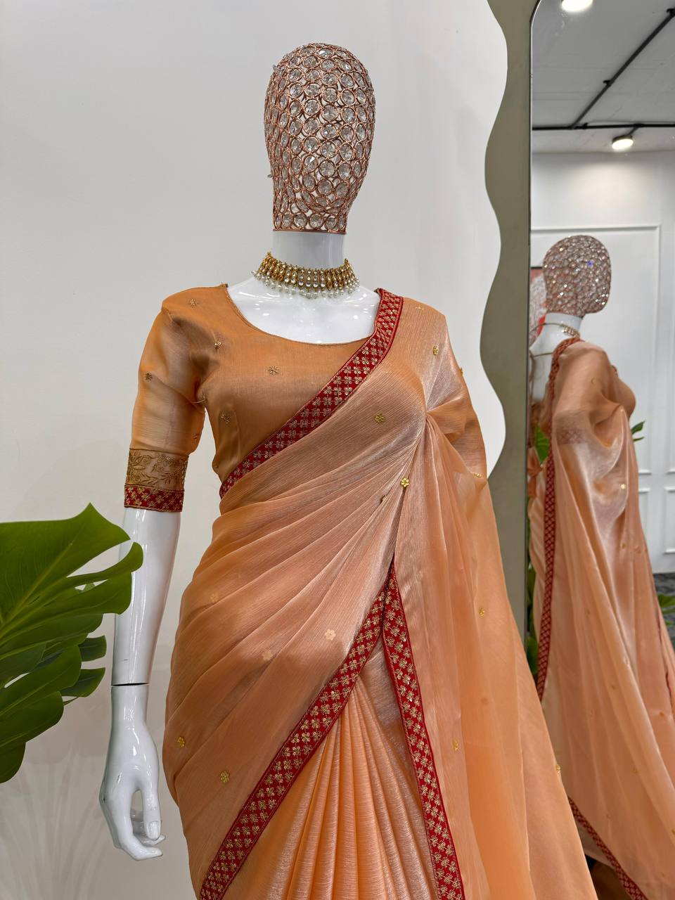 Beautiful Burberry Silk Fabric Thread & Sequence With Ston Work Saree