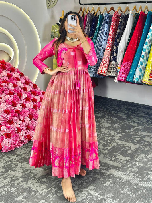 Wedding Wear Kota Silk Weaving Jacquard Work Long Flair Suit