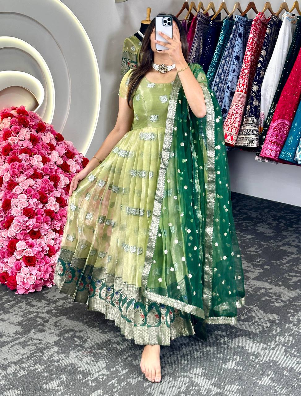 Wedding Wear Kota Silk Weaving Jacquard Work Long Flair Suit