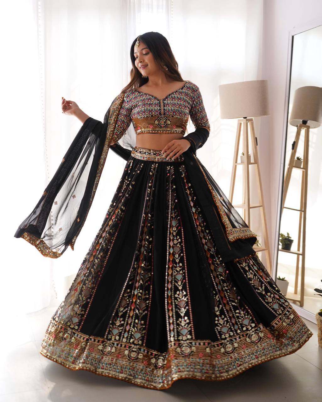 Demanding Black Colour Georgette Fabric Embroidery Work Lehenga Choli