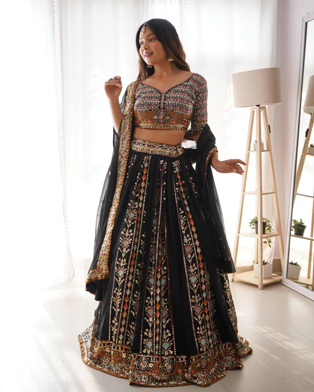 Demanding Black Colour Georgette Fabric Embroidery Work Lehenga Choli