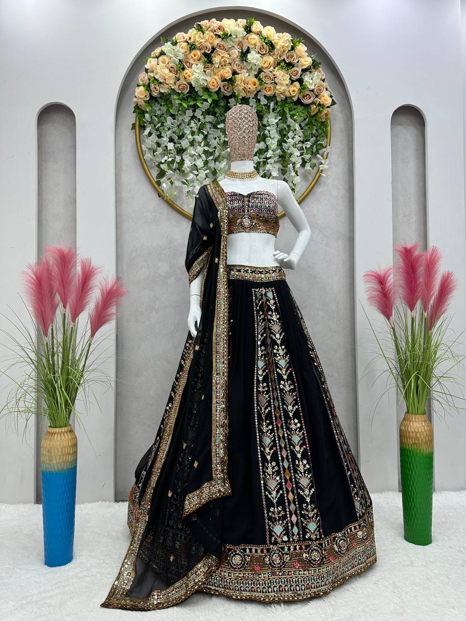 Demanding Black Colour Georgette Fabric Embroidery Work Lehenga Choli