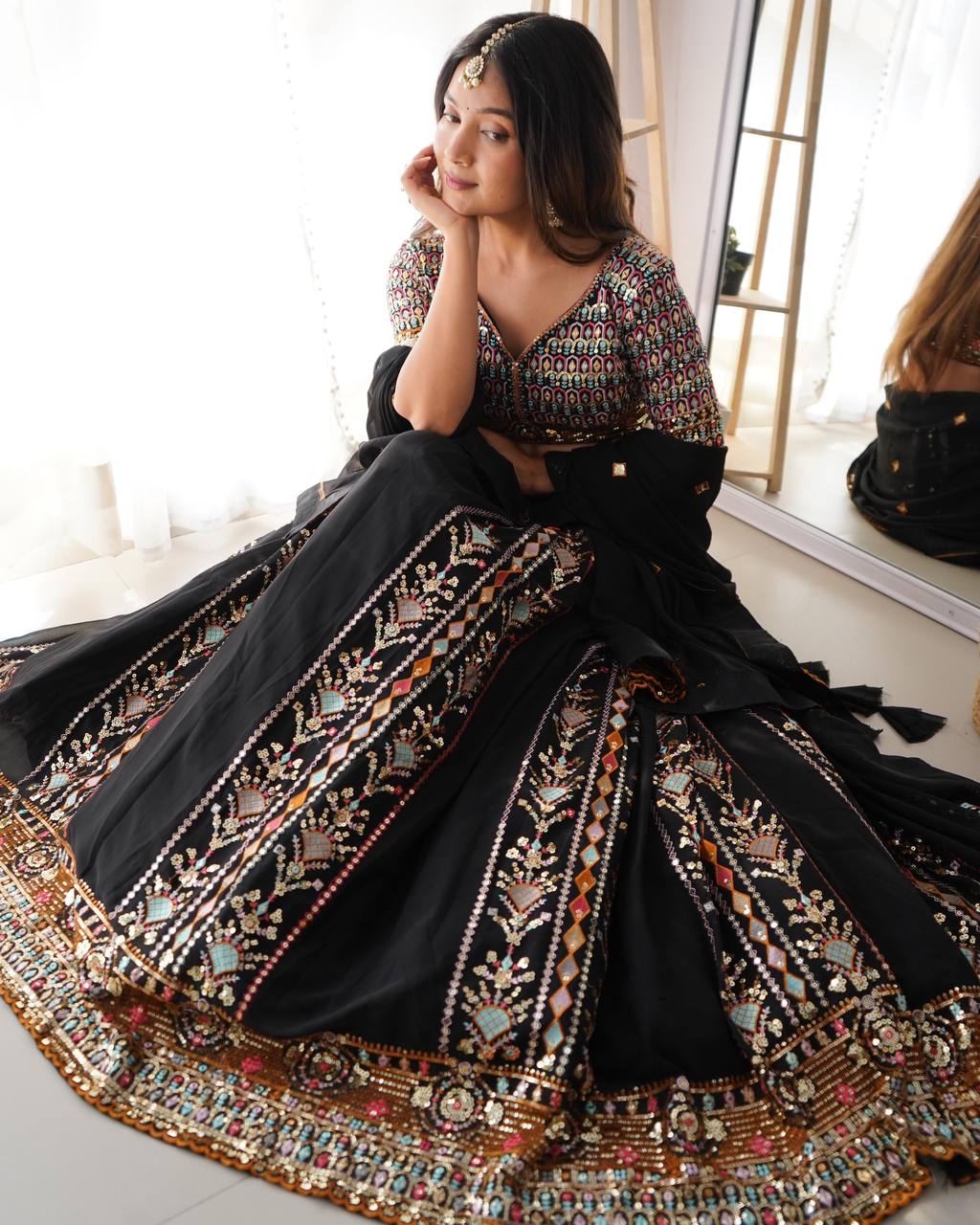 Demanding Black Colour Georgette Fabric Embroidery Work Lehenga Choli