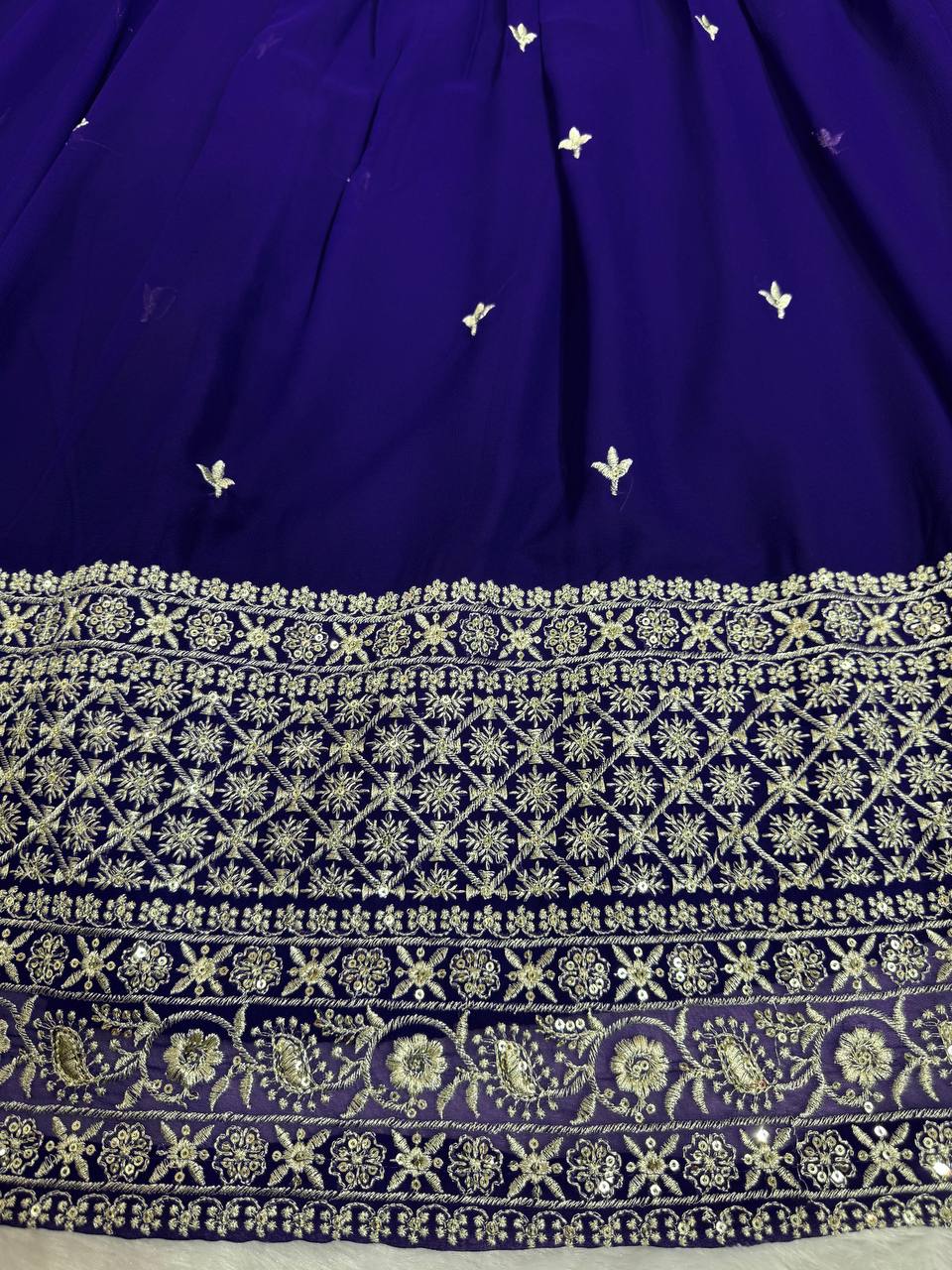 Beautiful Blue Colour Georgette Fabric Thread Work Lehenga Choli