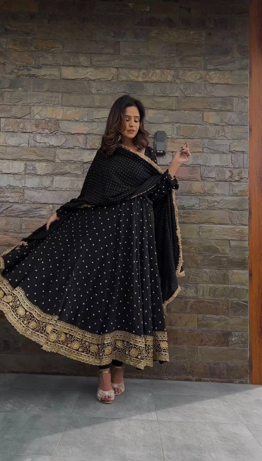 Amazing Black Colour Georgette Fabric Thread Work Anarkali Suit