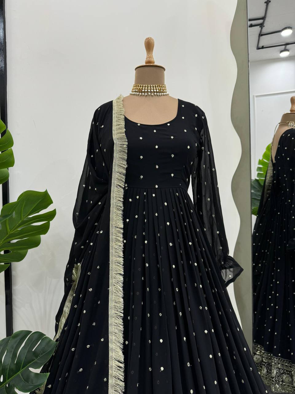 Amazing Black Colour Georgette Fabric Thread Work Anarkali Suit