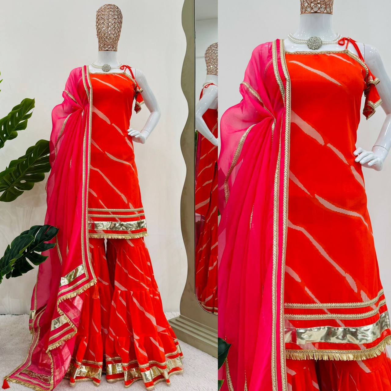 Festival Special Pink Colour Georgette Fabric Digital Printing Work Sharara Suit