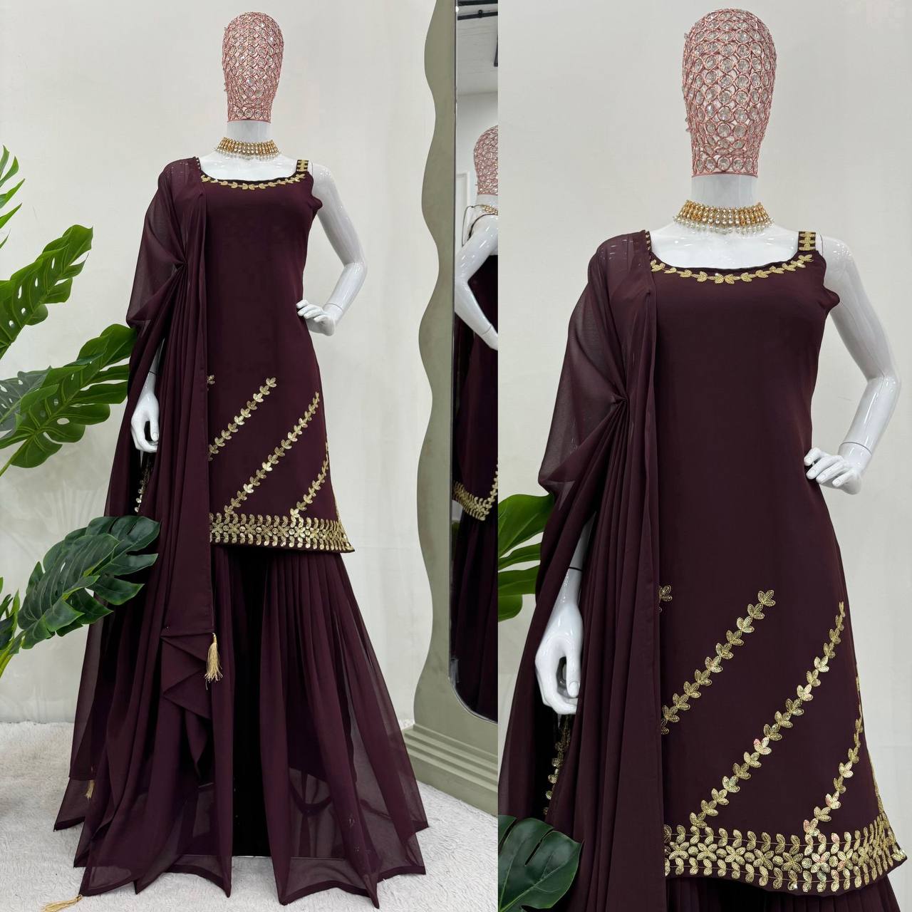 Beautiful Georgette Fabric Thread Work Sharara Suit