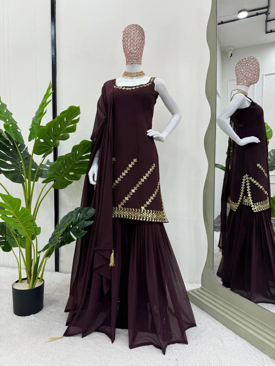 Beautiful Georgette Fabric Thread Work Sharara Suit