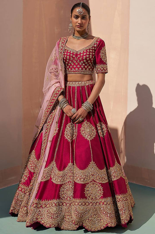 Beautiful Maroon Colour Jalpari Silk Fabric Embroidery Work Lehenga Choli With 2 Dupatta