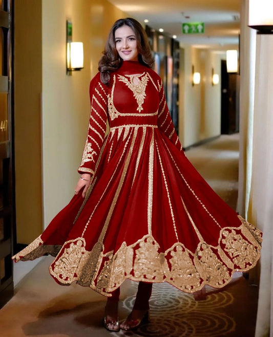 Designer Red Georgette Diwali Special Anarkali Gown With Dupatta