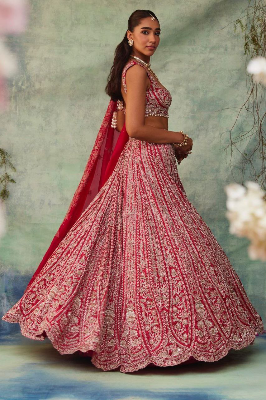 Wedding Wear Red Silk Heavy Embroidered Lehenga Choli