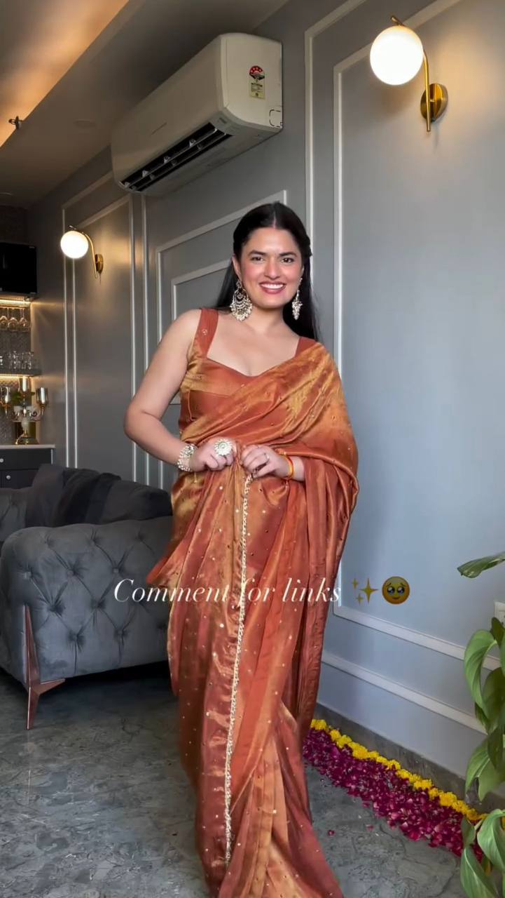 Tissue Silk Glemorous Mukesh Worked Saree With Fancy Blouse