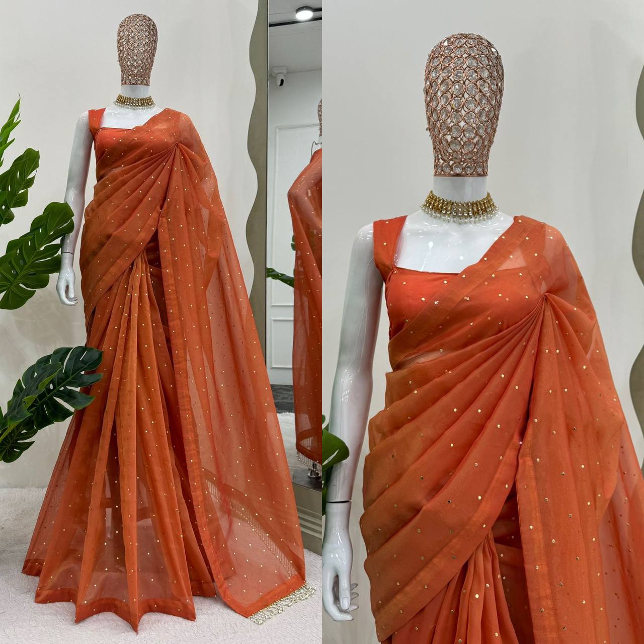 Tissue Silk Glemorous Mukesh Worked Saree With Fancy Blouse