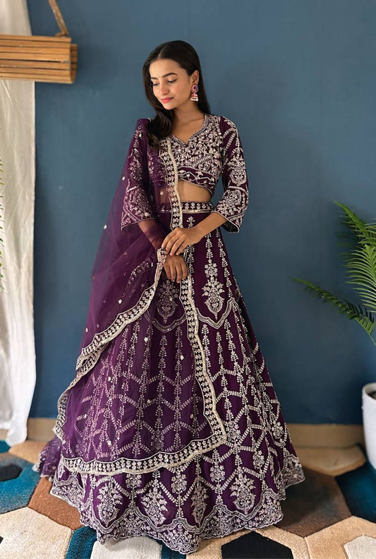 Dark Purple Color Georgette Sequence Embroidered Lehenga Choli With Beautiful Duppata (Copy)