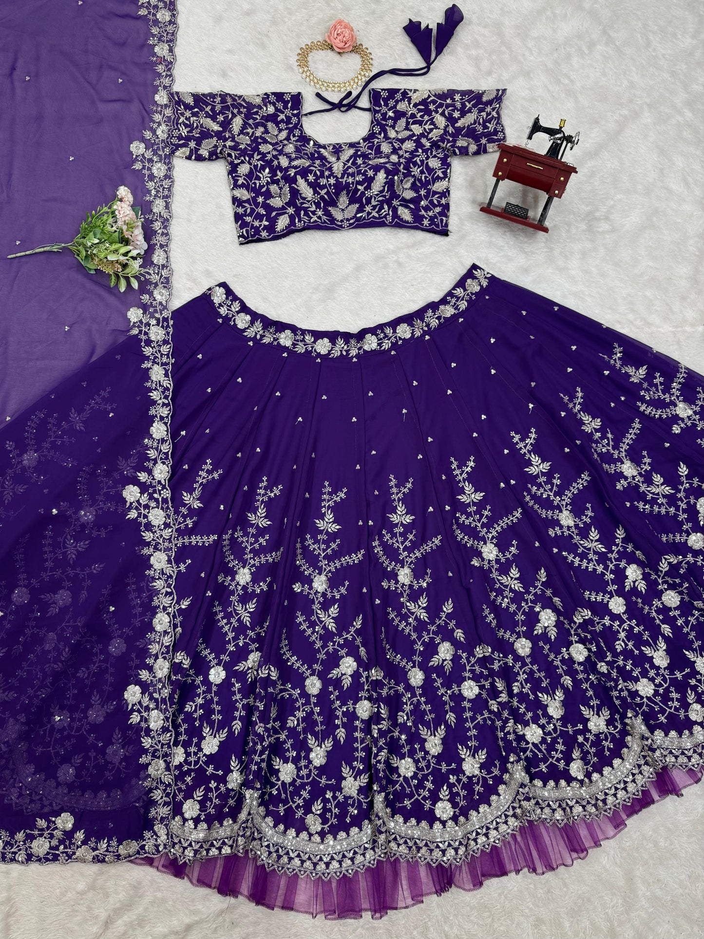 Wedding Wear Purple Embroidered Lehenga Choli